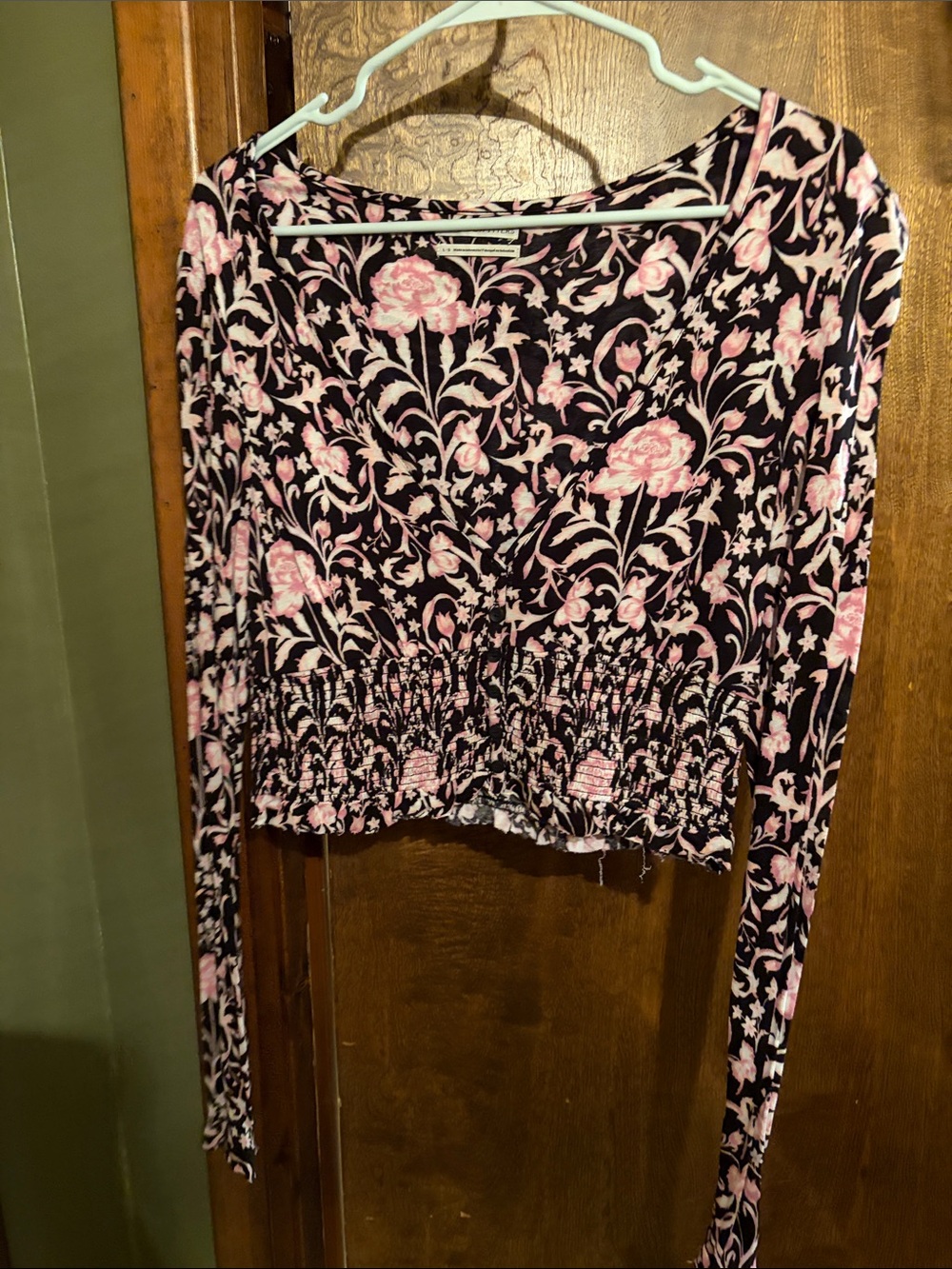 Urban Outfitters Black and Pink Floral Smocked Crop Top